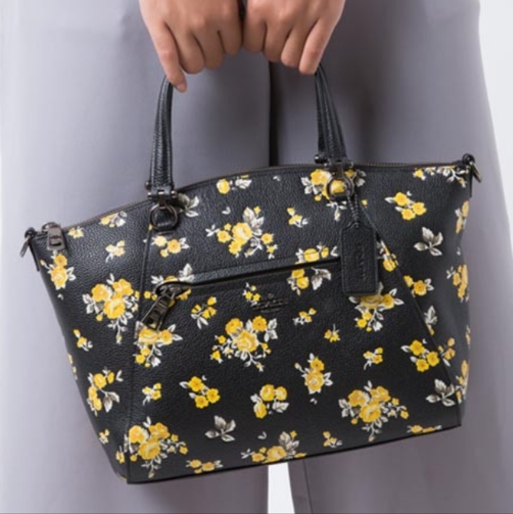 🥀NeW!!🥀 COACH PRAIRIE CROSS STITCH FLORAL PRINT ROSES SATCHEL  87109